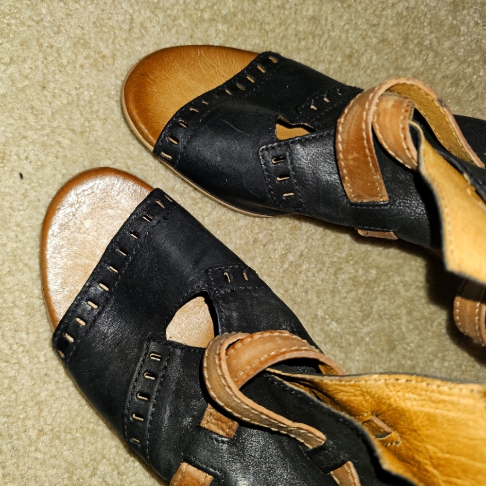 Black leather wedges
